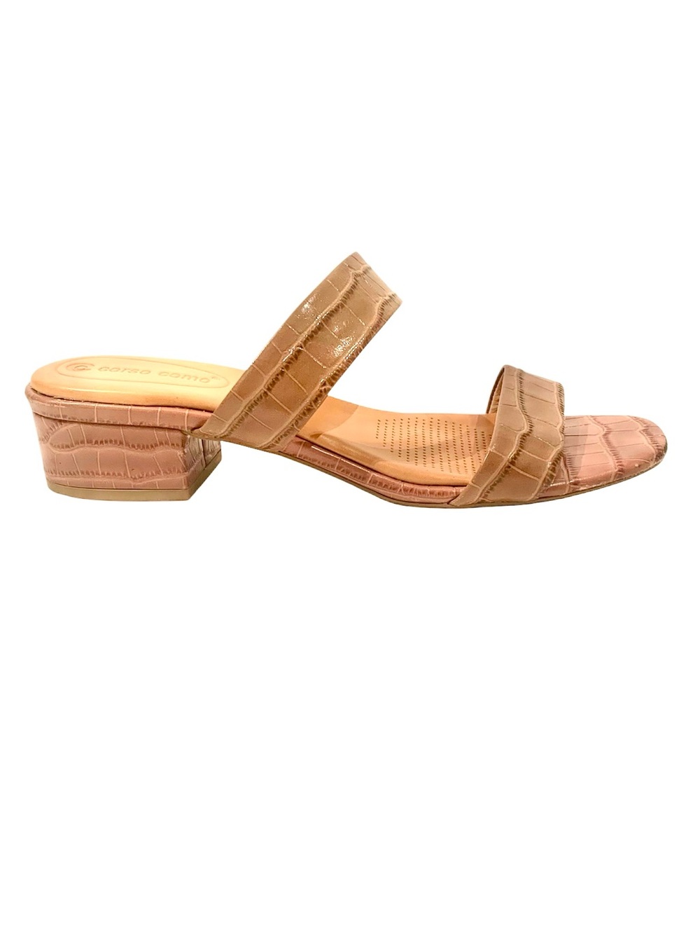 Corso Como Faeya Leather Women's Two-Strap Low Block Heel Sandal - Tan